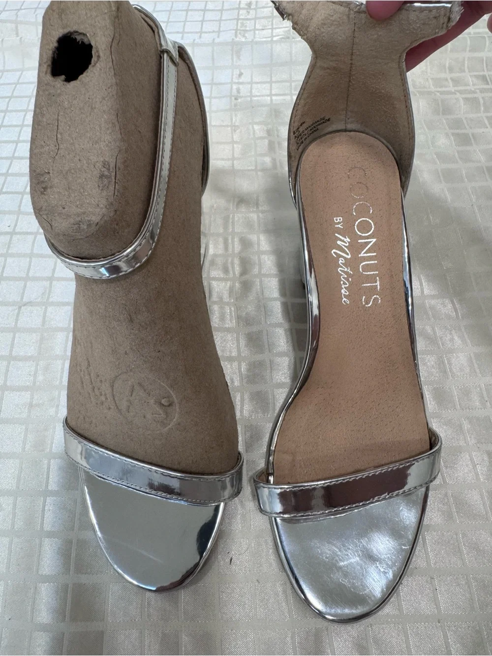 Silver Metallic Ankle-Strap Heels with Matching Clutch